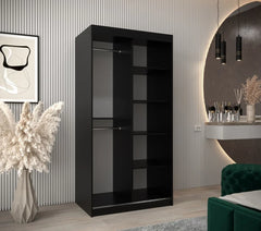 Parma Sliding Door 100cm Wooden Wardrobe in Black - Furniture One Shop