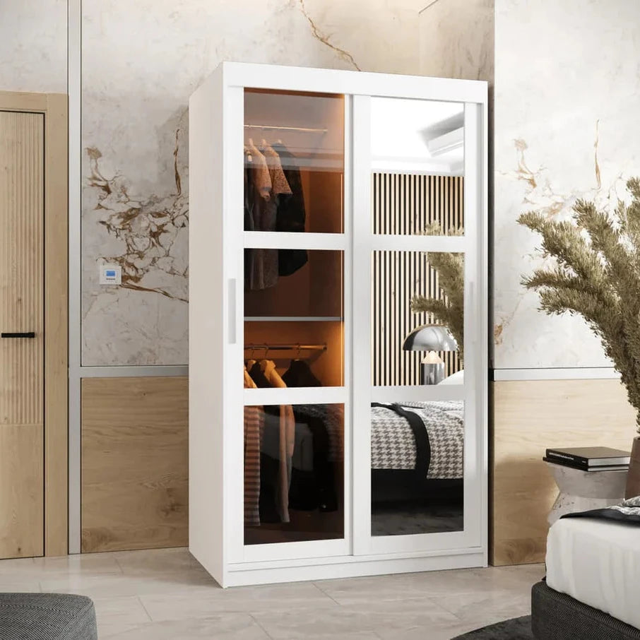 Parma Sliding Door 100cm Wooden Wardrobe in White