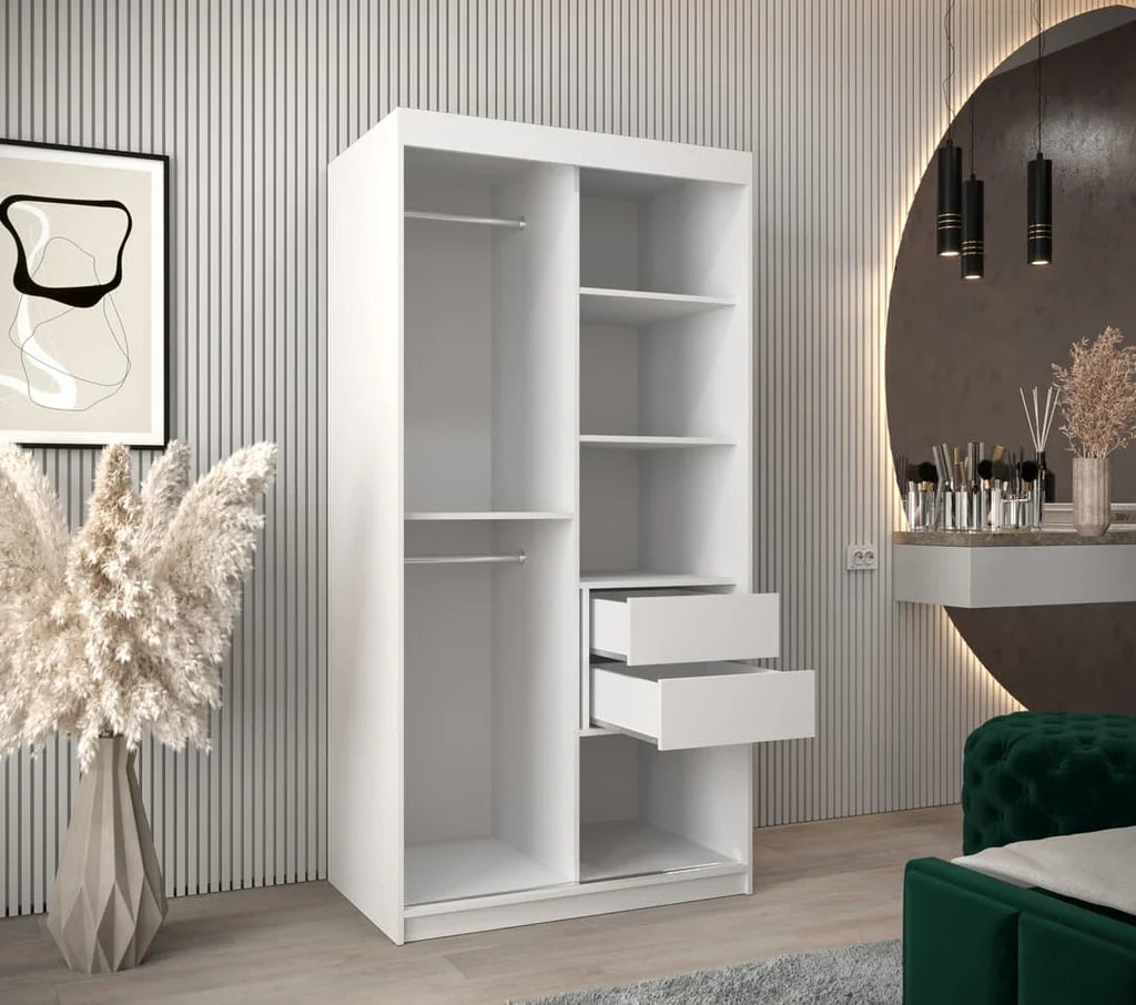 Parma Sliding Door 100cm Wooden Wardrobe in White