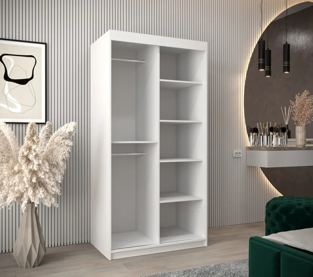 Parma Sliding Door 100cm Wooden Wardrobe in White