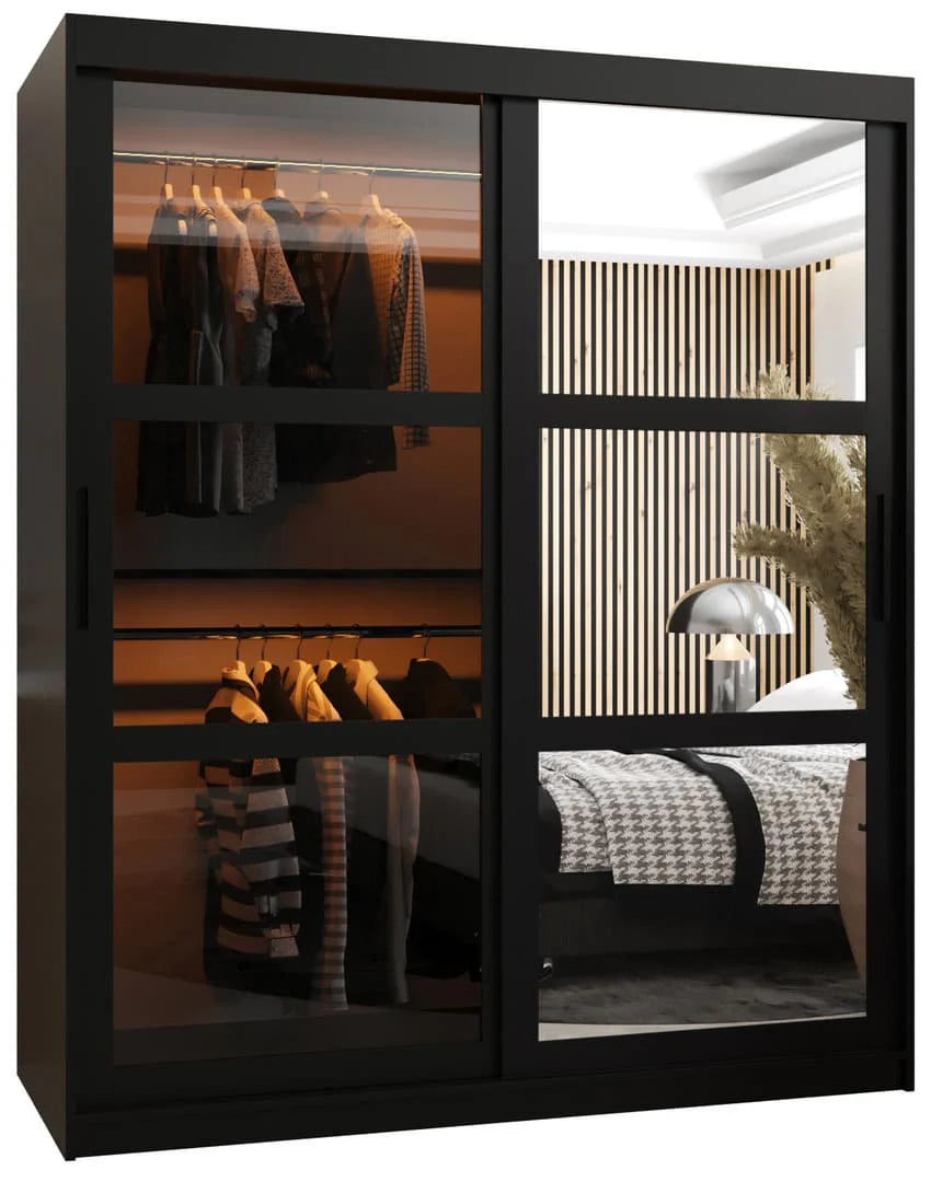 Parma Sliding Door 150cm Wooden Wardrobe in Black