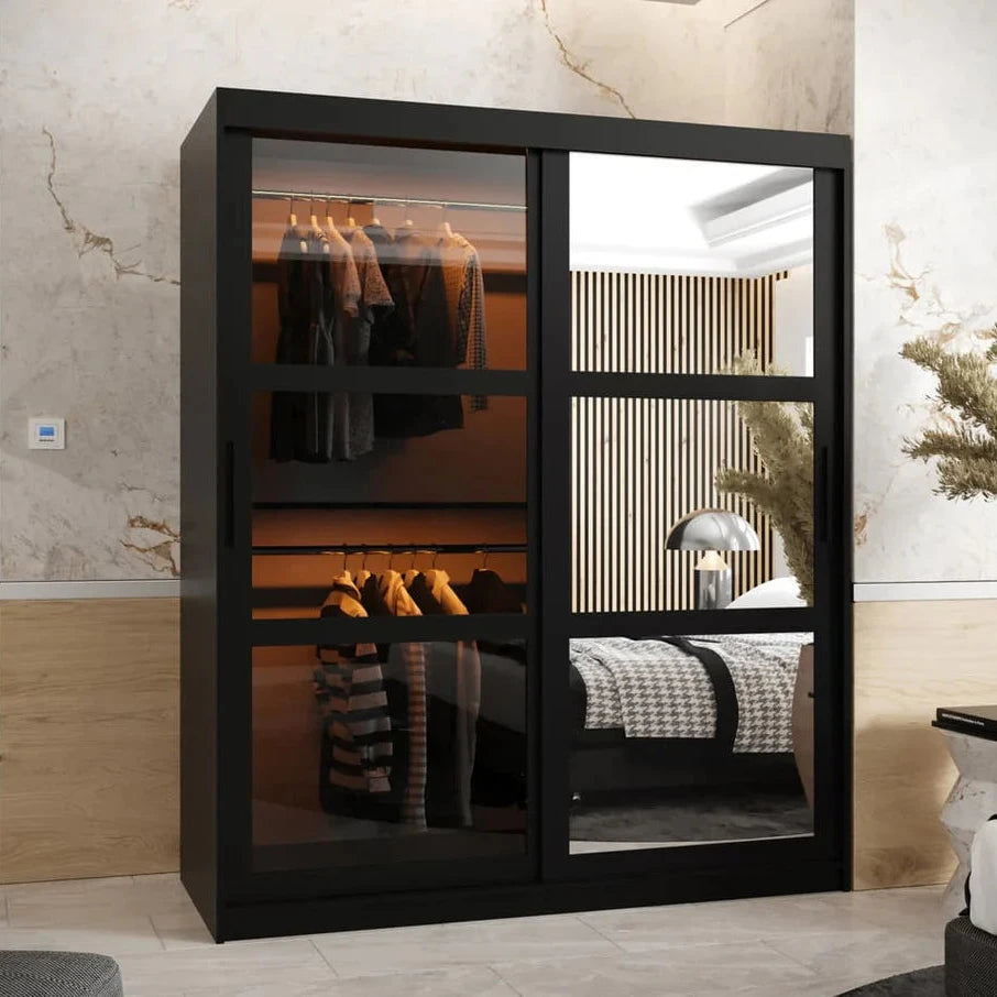 Parma Sliding Door 150cm Wooden Wardrobe in Black