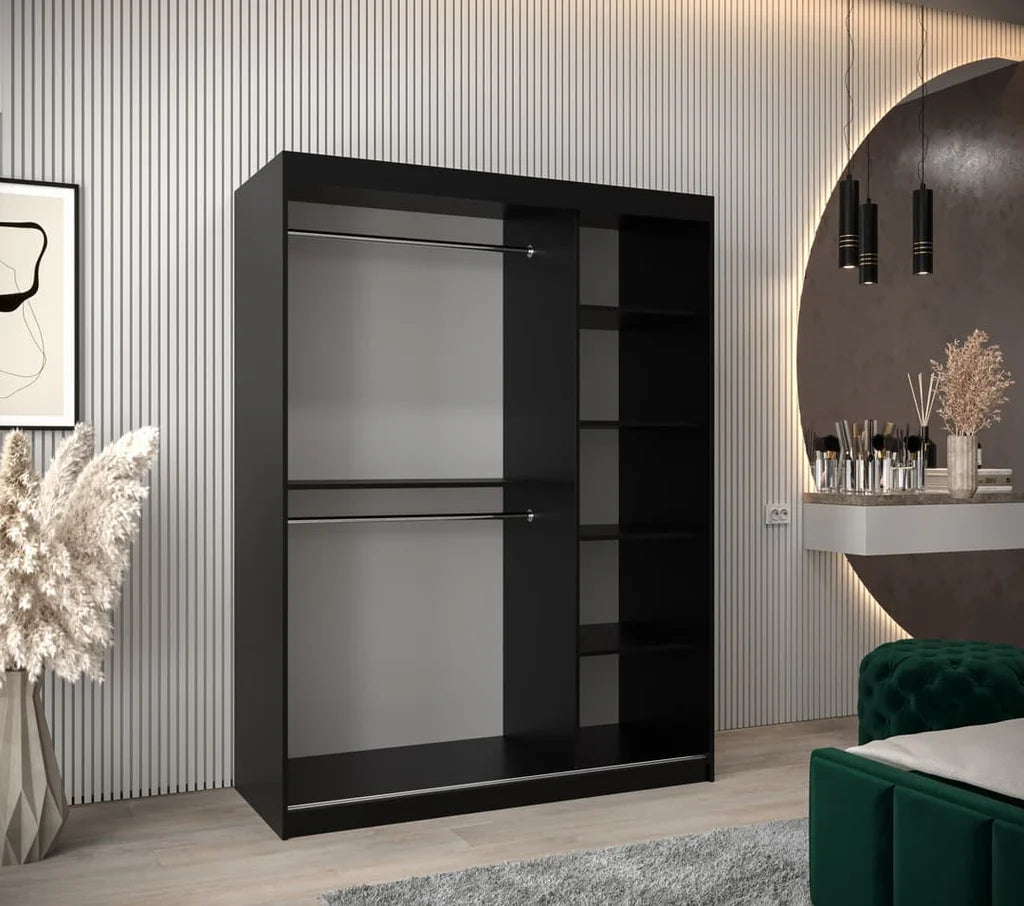 Parma Sliding Door 150cm Wooden Wardrobe in Black