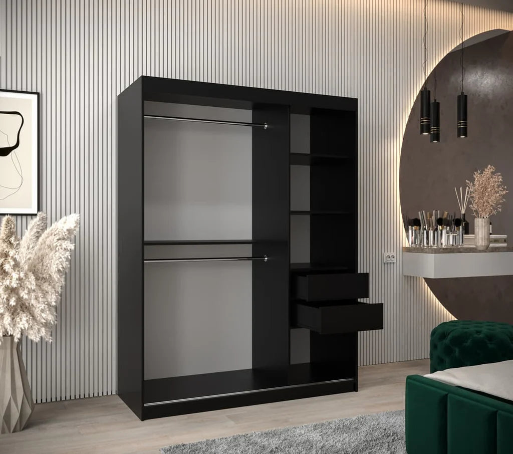 Parma Sliding Door 150cm Wooden Wardrobe in Black