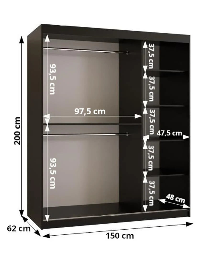 Parma Sliding Door 150cm Wooden Wardrobe in Black