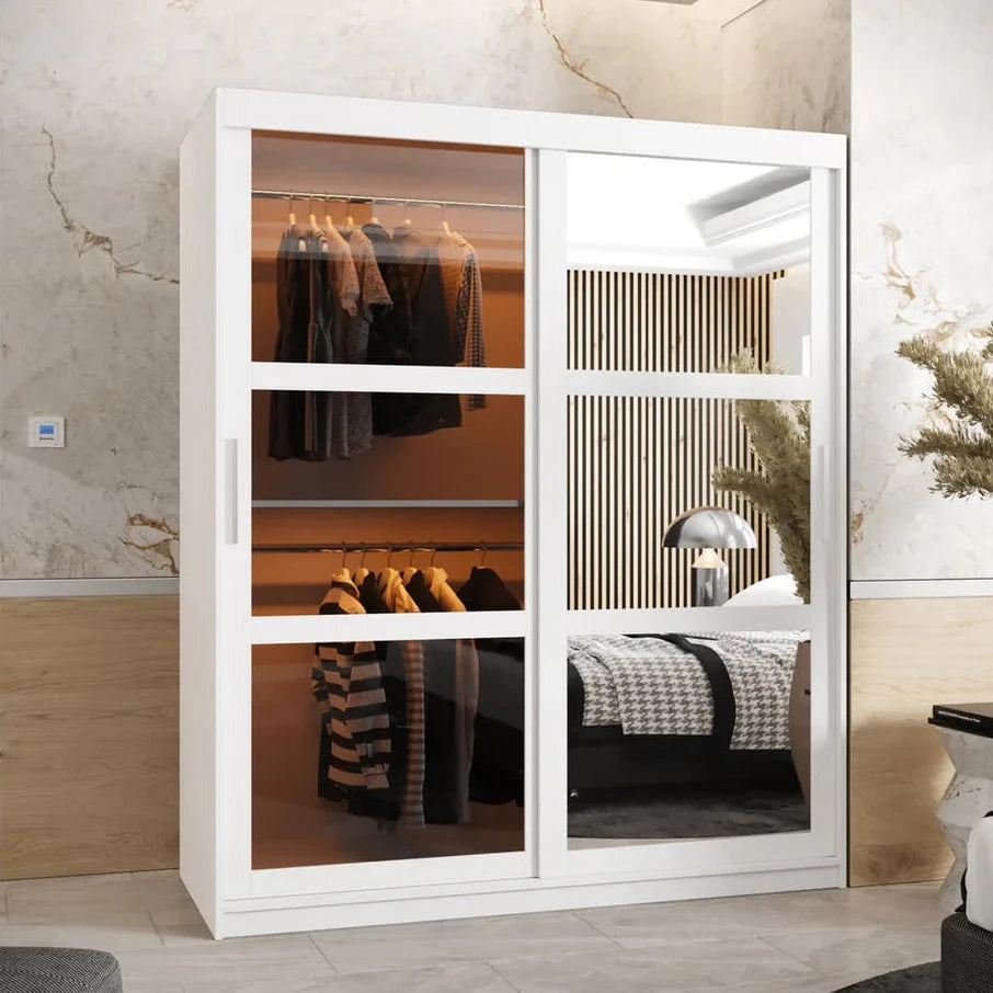 Parma Sliding Door 150cm Wooden Wardrobe in White