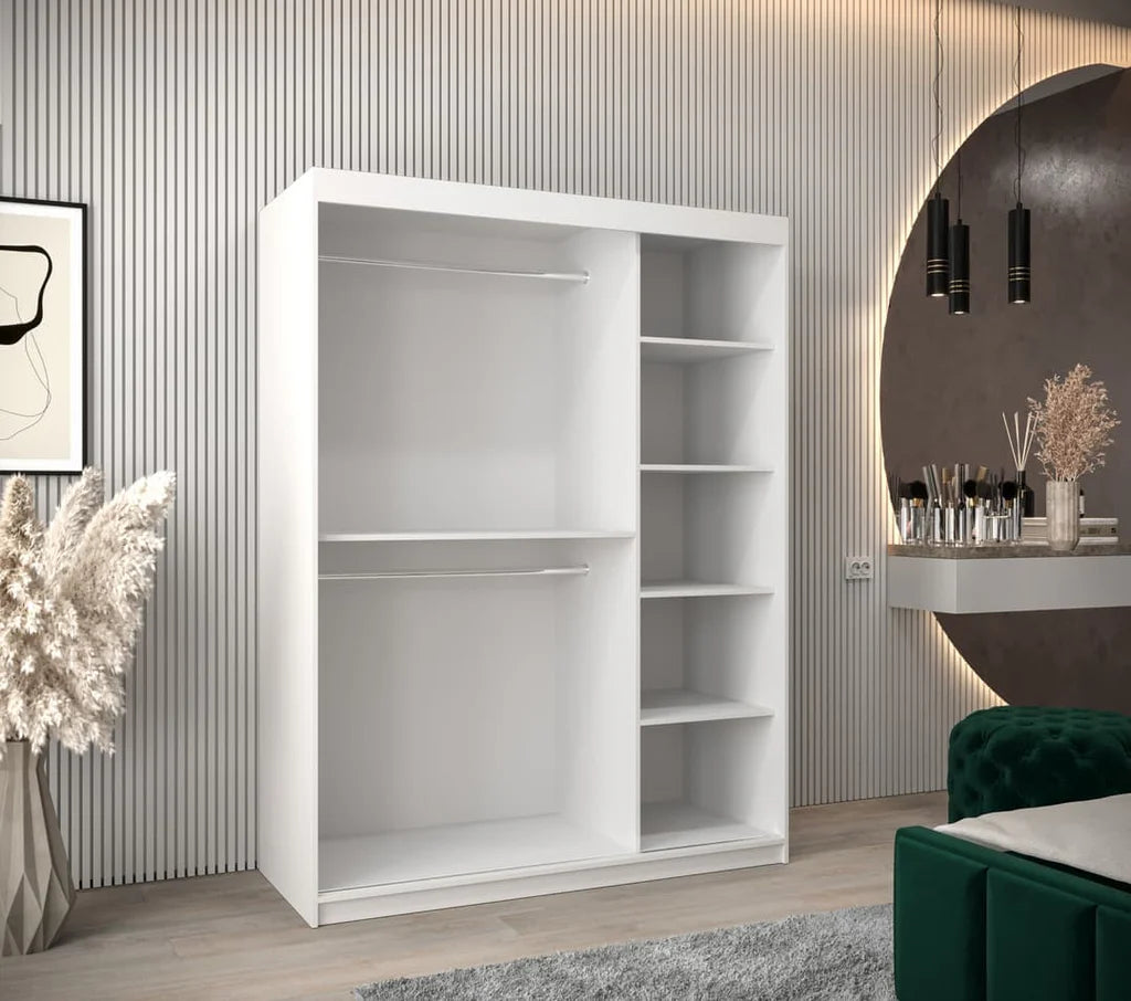 Parma Sliding Door 150cm Wooden Wardrobe in White