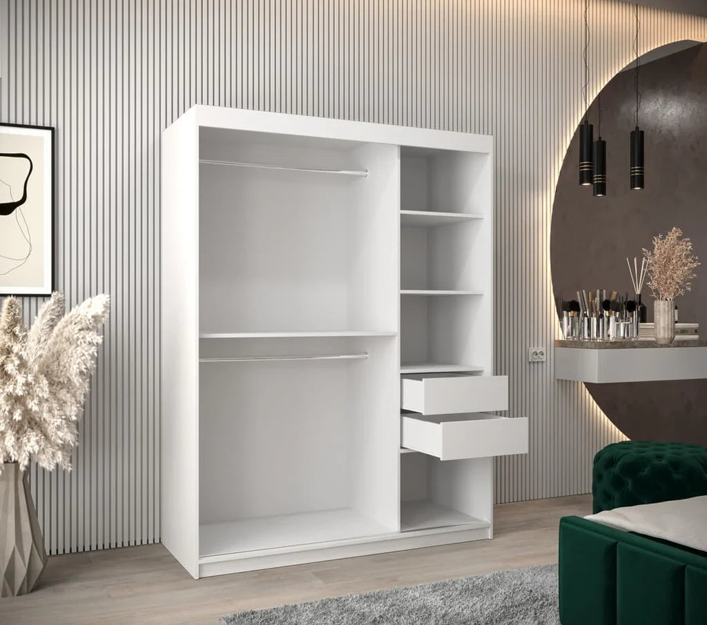 Parma Sliding Door 150cm Wooden Wardrobe in White