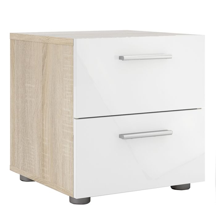Pepe Bedside 2 Drawers in Oak with White High Gloss - UK