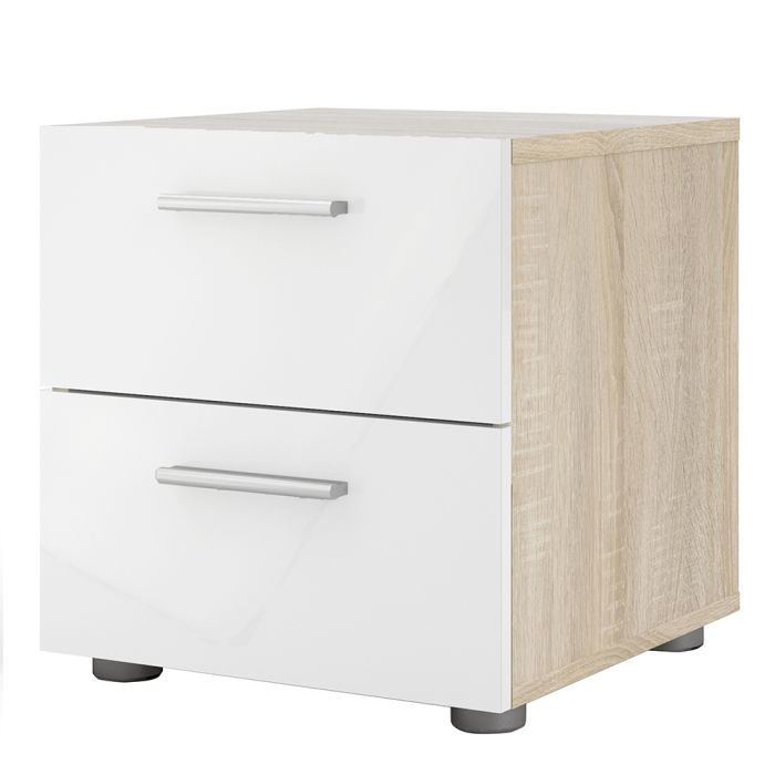 Pepe Bedside 2 Drawers in Oak with White High Gloss - UK