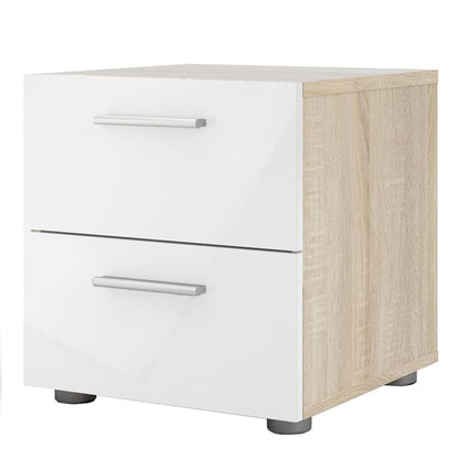 Pepe Bedside 2 Drawers in Oak with White High Gloss - UK