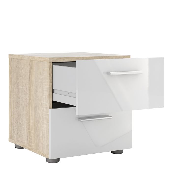 Pepe Bedside 2 Drawers in Oak with White High Gloss - UK