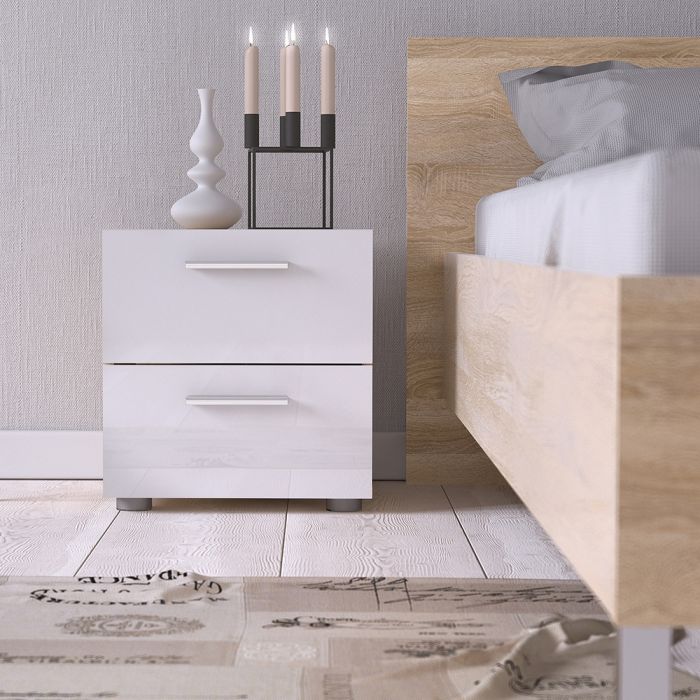 Pepe Bedside 2 Drawers in Oak with White High Gloss - UK