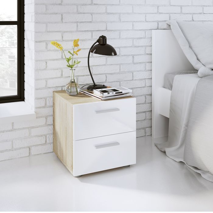 Pepe Bedside 2 Drawers in Oak with White High Gloss - UK