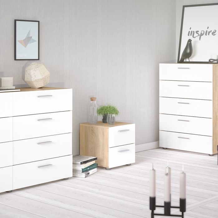 Pepe Bedside 2 Drawers in Oak with White High Gloss - UK