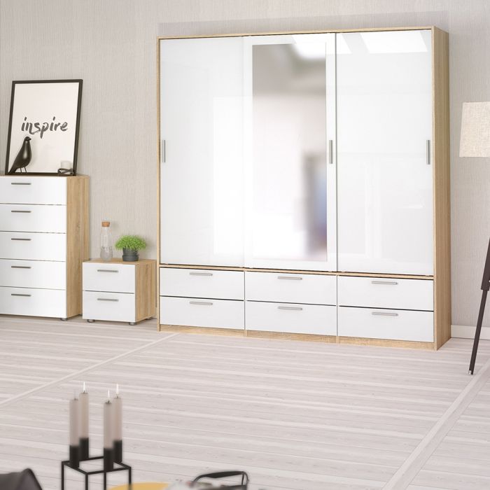 Pepe Bedside 2 Drawers in Oak with White High Gloss - UK