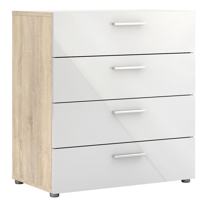 Pepe Chest of 4 Drawers in Oak with White High Gloss - UK