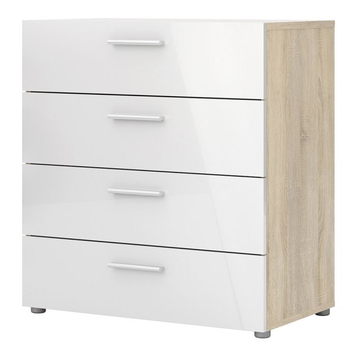 Pepe Chest of 4 Drawers in Oak with White High Gloss - UK