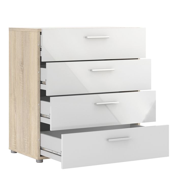 Pepe Chest of 4 Drawers in Oak with White High Gloss - UK