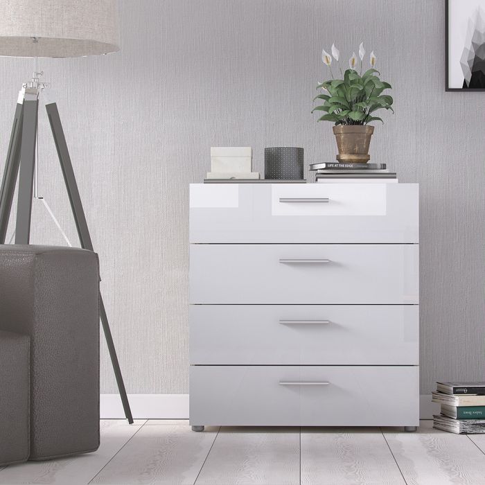 Pepe Chest of 4 Drawers in Oak with White High Gloss - UK