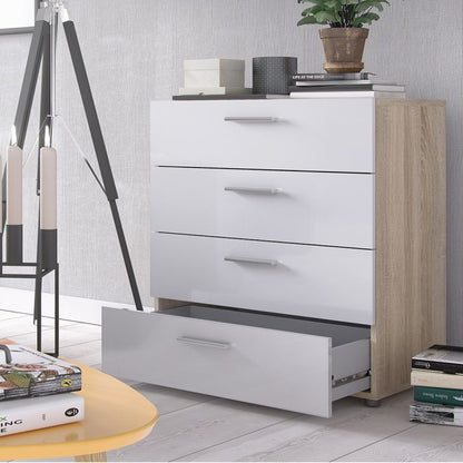 Pepe Chest of 4 Drawers in Oak with White High Gloss - UK
