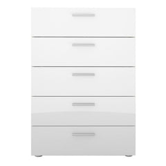 Pepe Chest of 5 Drawers in Oak with White High Gloss - UK - Furniture One Shop