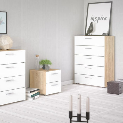 Pepe Chest of 5 Drawers in Oak with White High Gloss - UK