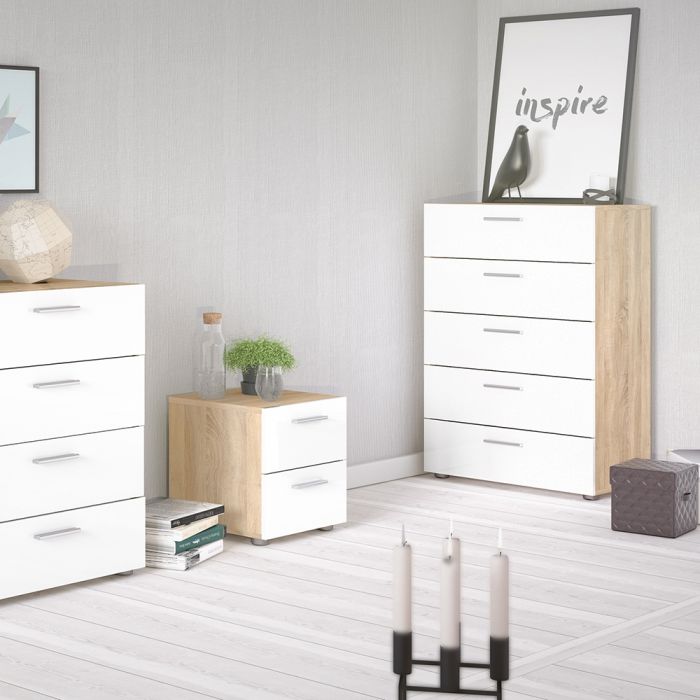 Pepe Chest of 5 Drawers in Oak with White High Gloss - UK