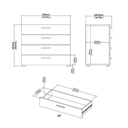 Pepe Package - Bedside 2 Drawers + Chest of 4 Drawers + Wardrobe with 2 doors in Black - UK