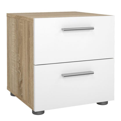 Pepe Package - Bedside 2 Drawers + Chest of 4 Drawers + Wardrobe with 2 doors in Oak with White High Gloss - UK
