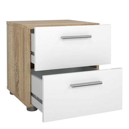 Pepe Package - Bedside 2 Drawers + Chest of 4 Drawers + Wardrobe with 2 doors in Oak with White High Gloss - UK