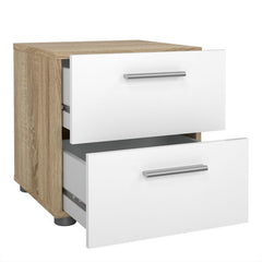 Pepe Package - Bedside 2 Drawers + Chest of 4 Drawers + Wardrobe with 2 doors in Oak with White High Gloss - UK