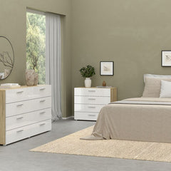 Pepe Package - Bedside 2 Drawers + Chest of 4 Drawers + Wardrobe with 2 doors in Oak with White High Gloss - UK