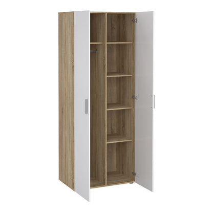 Pepe Package - Bedside 2 Drawers + Chest of 4 Drawers + Wardrobe with 2 doors in Oak with White High Gloss - UK