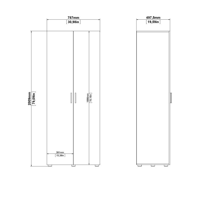 Pepe Wardrobe with 2 doors in White woodgrain - UK