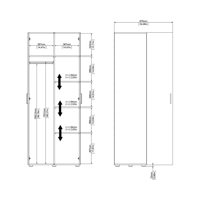 Pepe Wardrobe with 2 doors in White woodgrain - UK