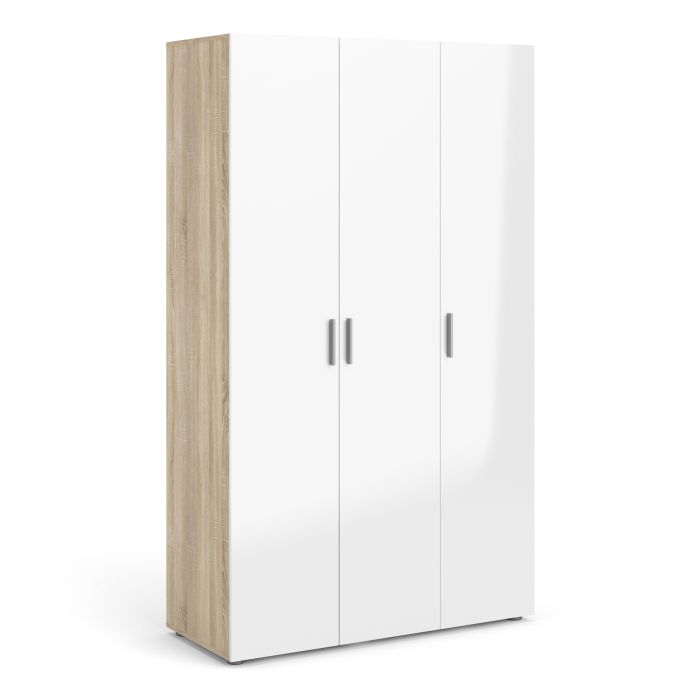 Pepe Wardrobe with 3 doors in Oak with White High Gloss - UK