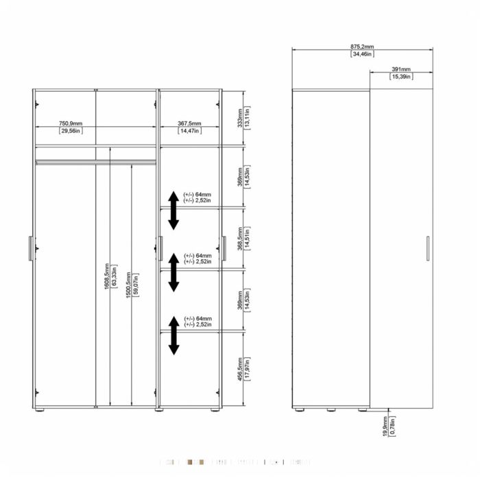 Pepe Wardrobe with 3 doors in Oak with White High Gloss - UK