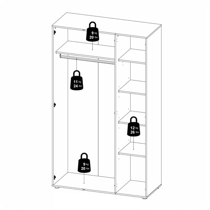 Pepe Wardrobe with 3 doors in Oak with White High Gloss - UK