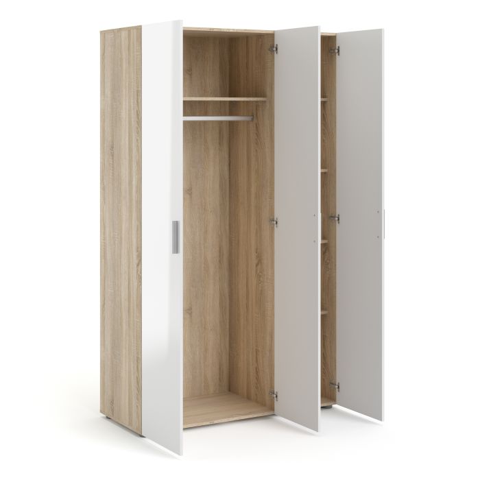 Pepe Wardrobe with 3 doors in Oak with White High Gloss - UK