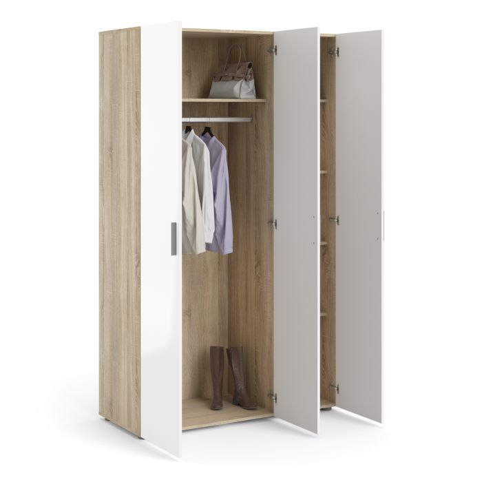 Pepe Wardrobe with 3 doors in Oak with White High Gloss - UK