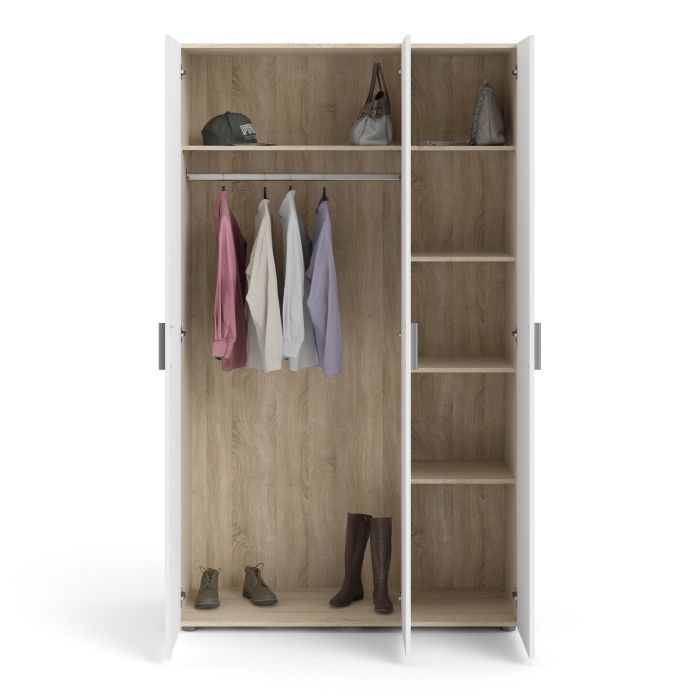 Pepe Wardrobe with 3 doors in Oak with White High Gloss - UK