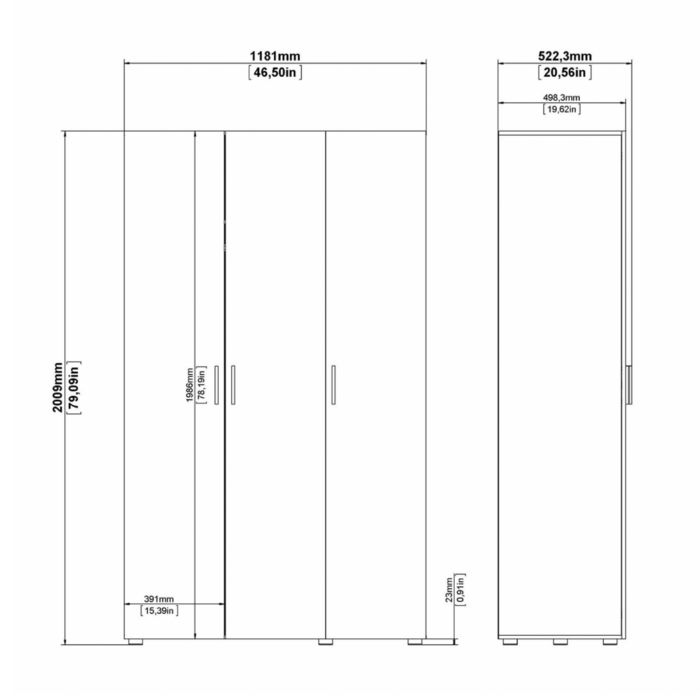 Pepe Wardrobe with 3 doors in Oak with White High Gloss - UK