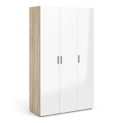 Pepe Wardrobe with 3 doors in Oak with White High Gloss - UK