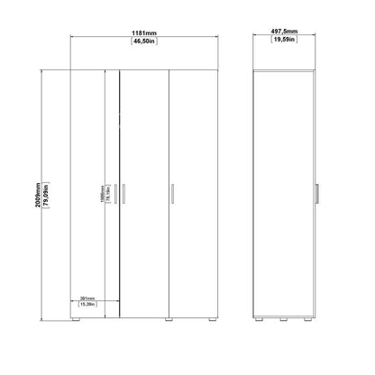 Pepe Wardrobe with 3 doors in White woodgrain - UK