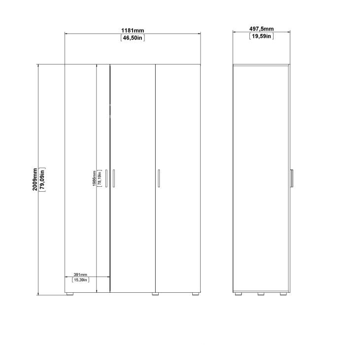 Pepe Wardrobe with 3 doors in White woodgrain - UK