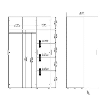 Pepe Wardrobe with 3 doors in White woodgrain - UK