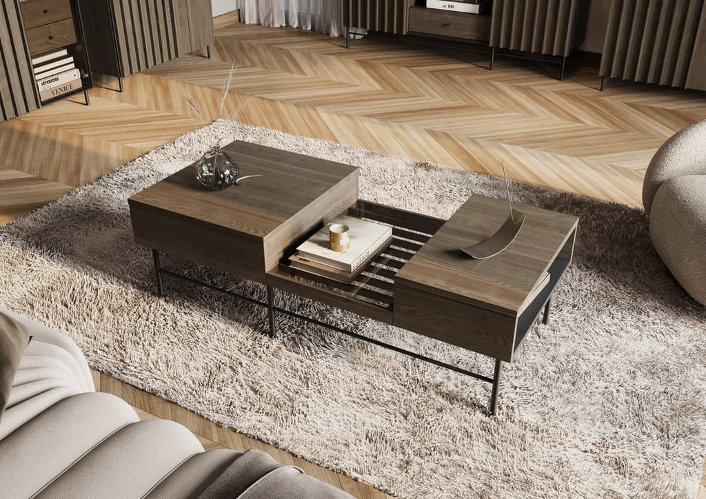 Piemonte Wooden Coffee Table 134cm in Portland Ash and Black With Black Metal Legs