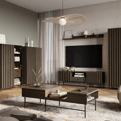 Piemonte Wooden Coffee Table 134cm in Portland Ash and Black With Black Metal Legs