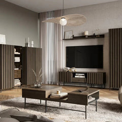 Piemonte Wooden Coffee Table 134cm in Portland Ash and Black With Black Metal Legs